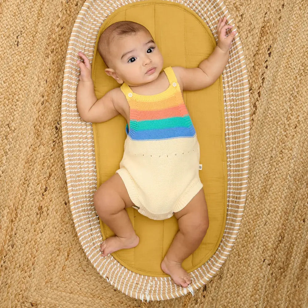 The Bonniemob Bubble Rainbow Stripe Knit Romper