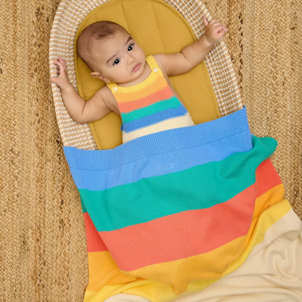 The Bonniemob Bubble Rainbow Stripe Knit Romper