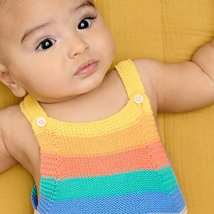 The Bonniemob Bubble Rainbow Stripe Knit Romper