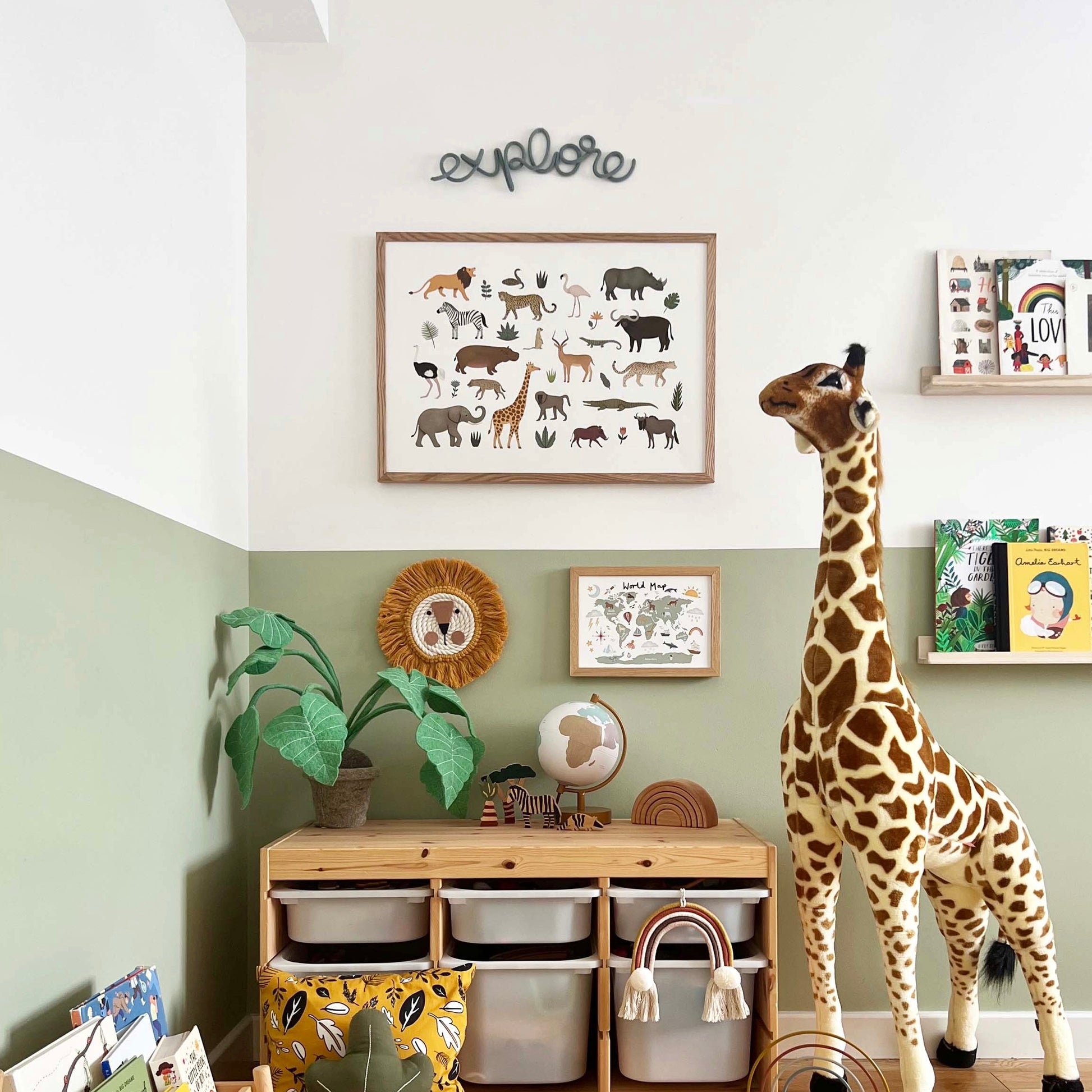 Kid of the Village Safari Animal Art Print - White