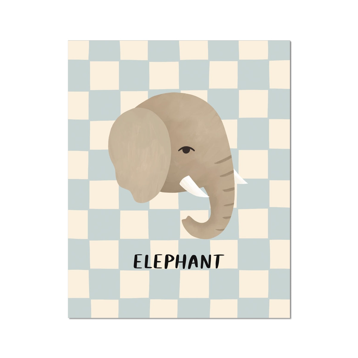 Kid of the Village Elephant Check Art Print - Blue