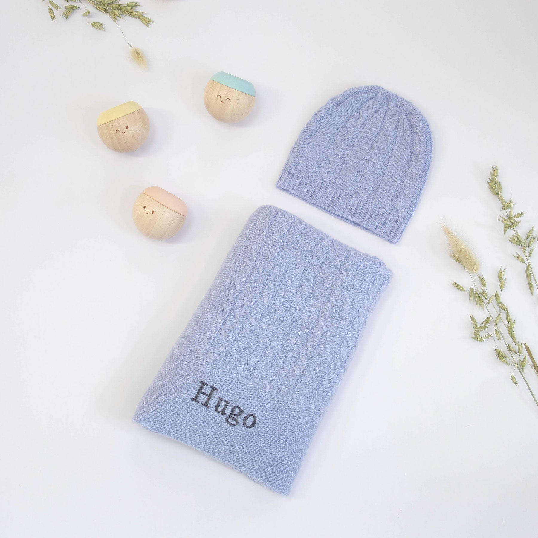 Blue Cashmere & Sensory Balls Personalised Baby Gift Set by The Baby Gifting Co.