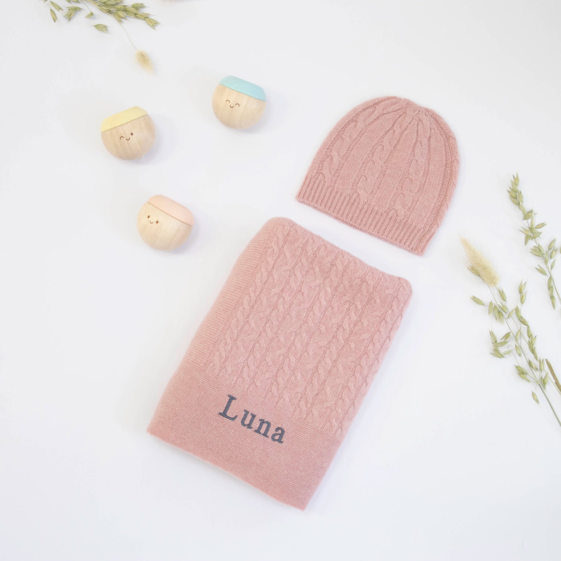 Rosewood Cashmere & Sensory Balls Personalised Baby Gift Set by The Baby Gifting Co.