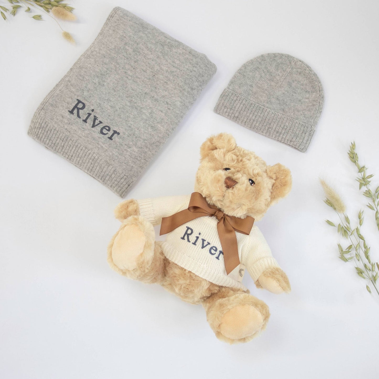 Grey Cashmere & Teddy Personalised Baby Gift Set by The Baby Gifting Co.