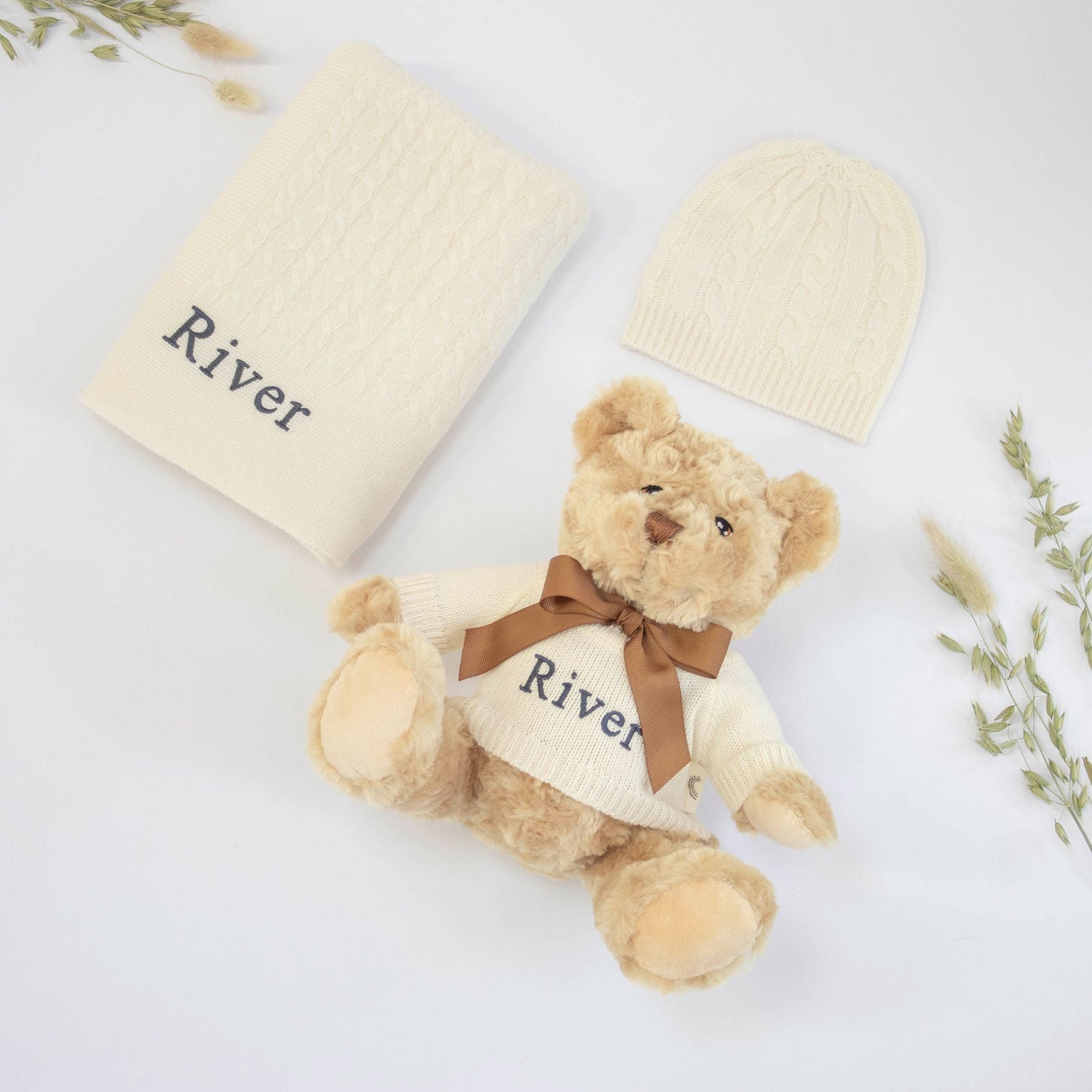 Ivory Cashmere & Teddy Personalised Baby Gift Set by The Baby Gifting Co.
