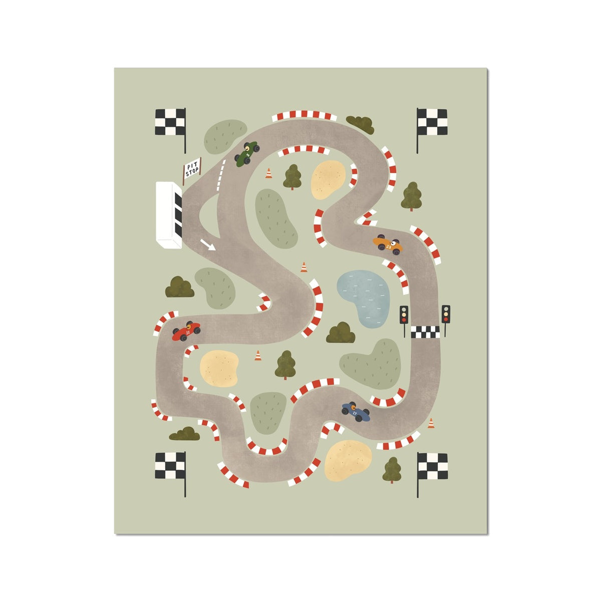 Kid of the Village Race Track Art Print - Sage