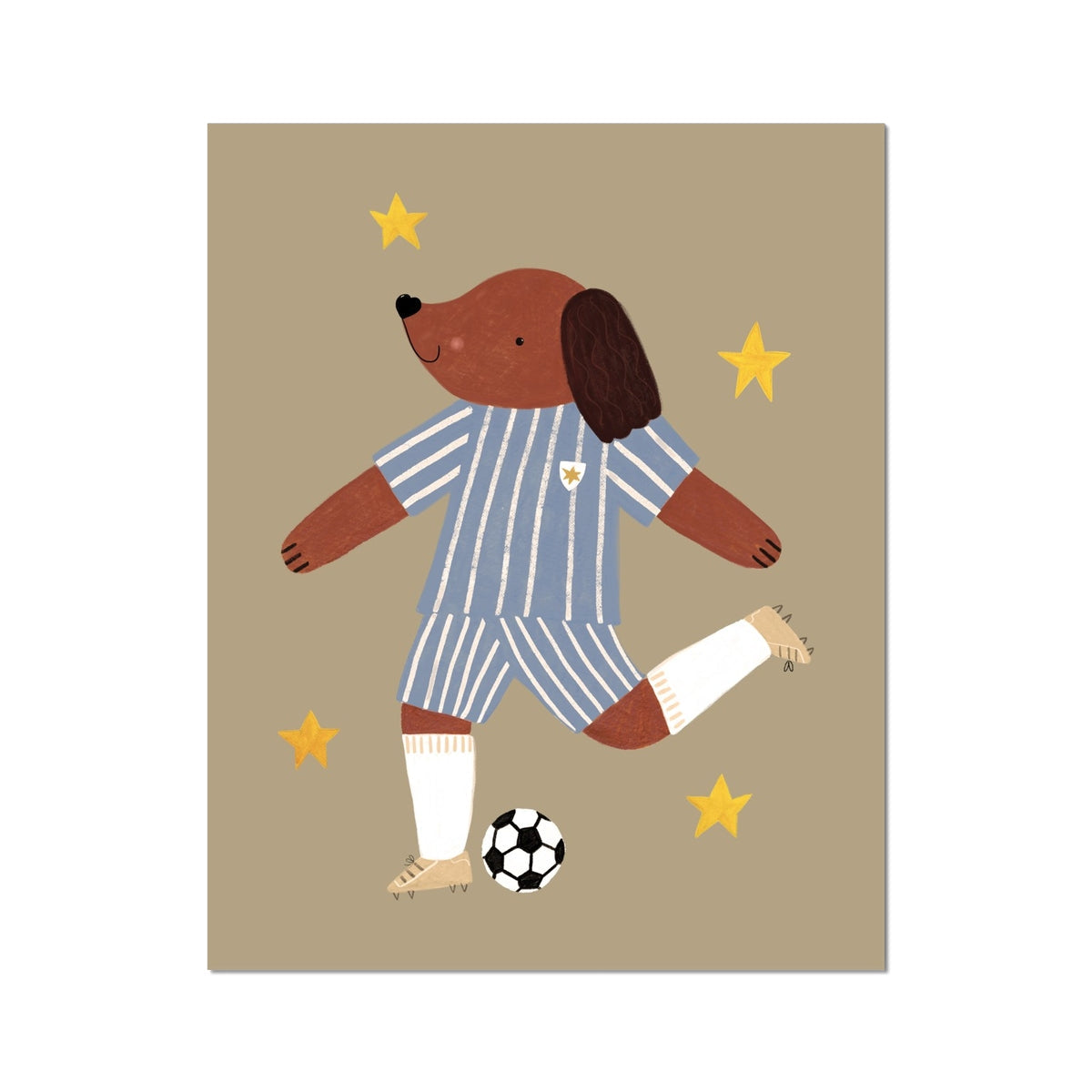Kid of the Village Footie Pup Art Print - Blue Stripes