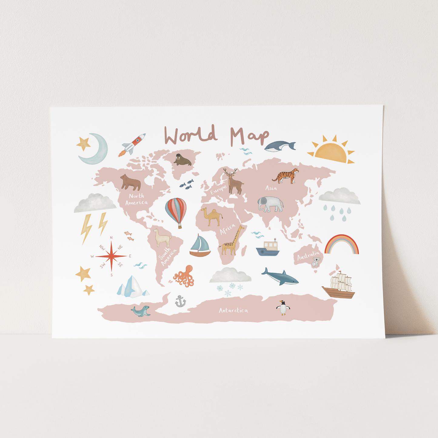 Kid of the Village World Map Art Print - Rose