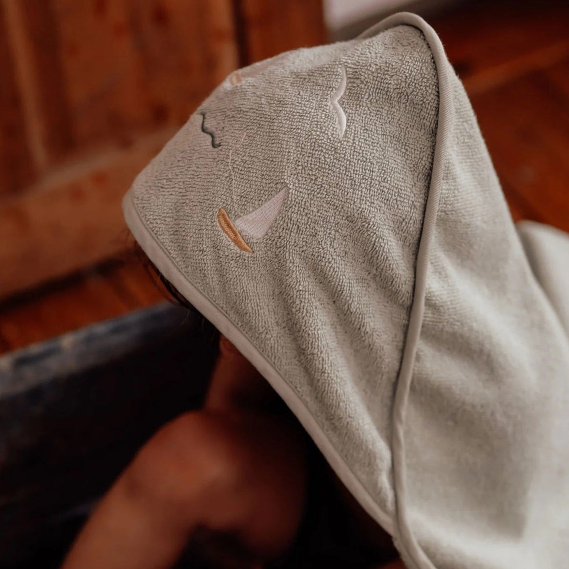 Dear April Petal Hooded Baby Towel - Embroidered Terry - Sailboats