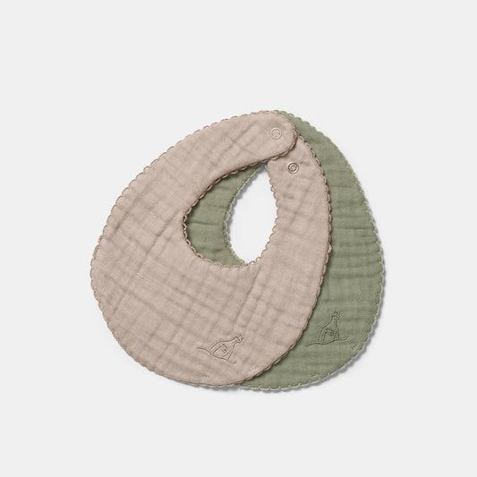 Dear April Koa 2-Pack Organic Bibs - Forest Green/Little Mouse