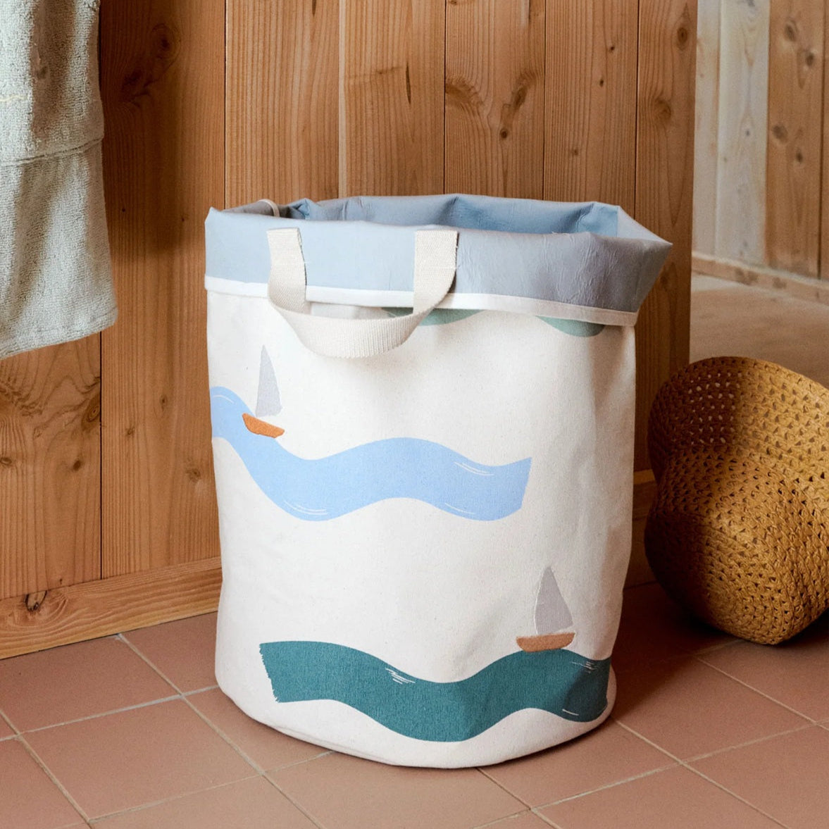 Dear April Brise Embroidered Storage Basket - Large - Big Waves