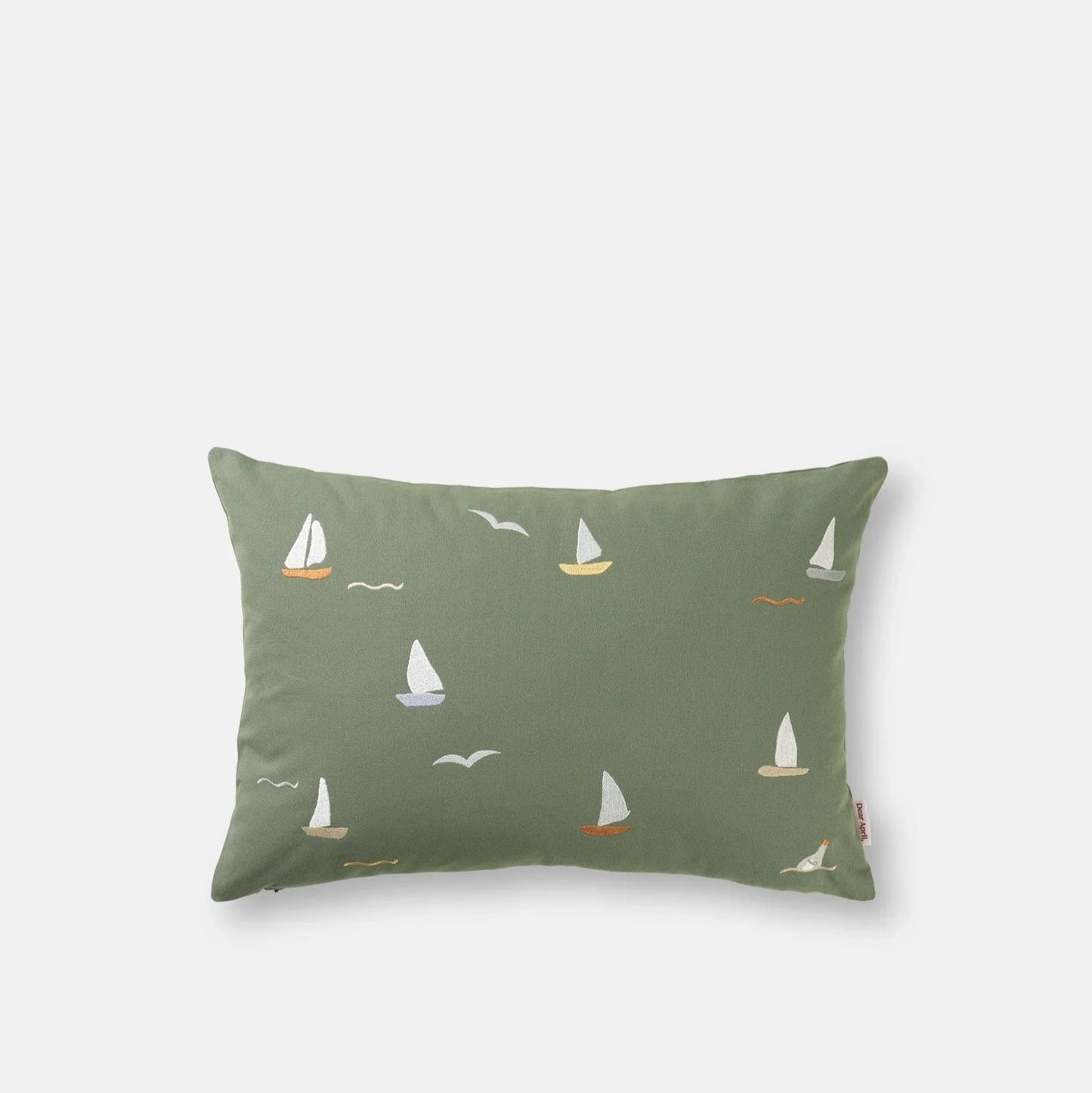 Dear April Embroidered Cushion - Sailboats