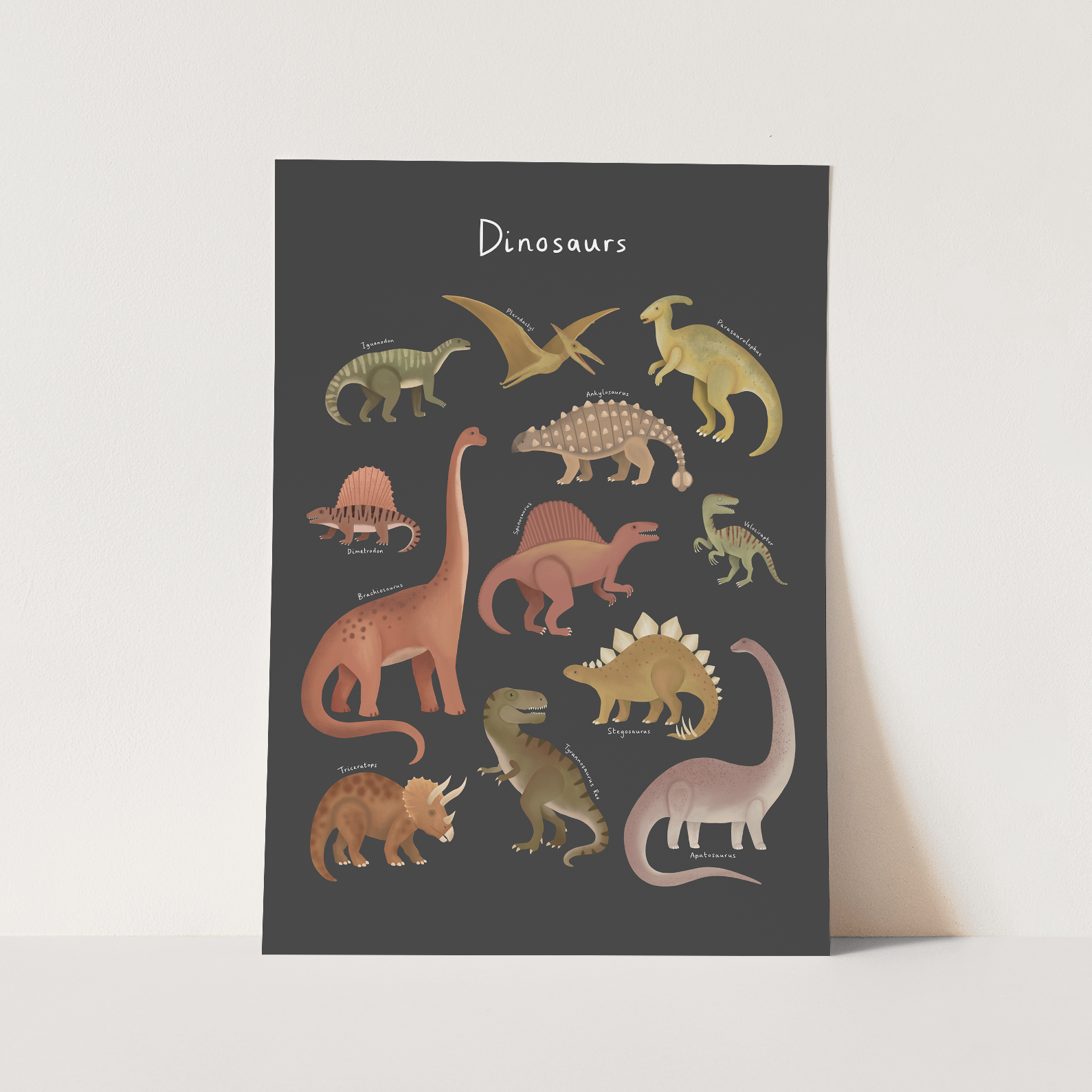 Kid of the Village Dinosaur Chart Art Print - Black