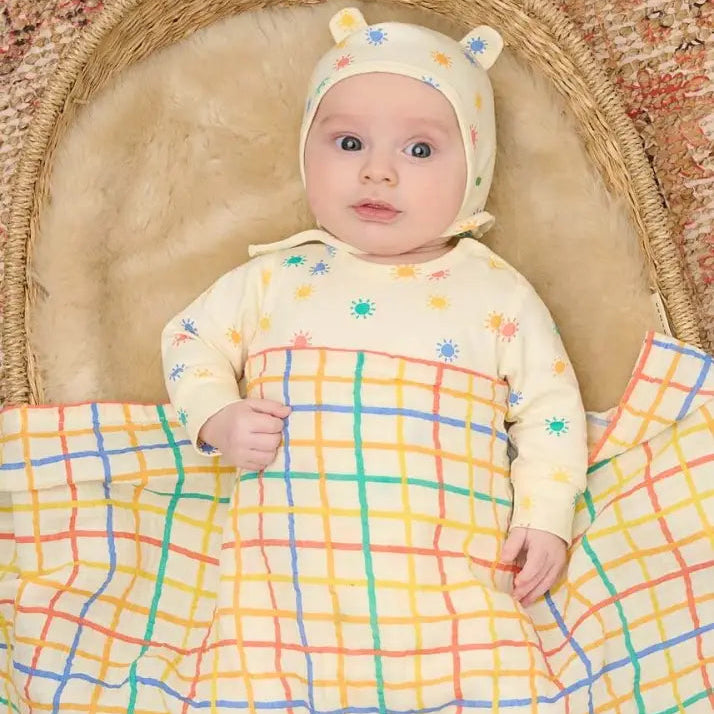 The Bonniemob Dreamy Rainbow Sunshine Organic Baby Playsuit