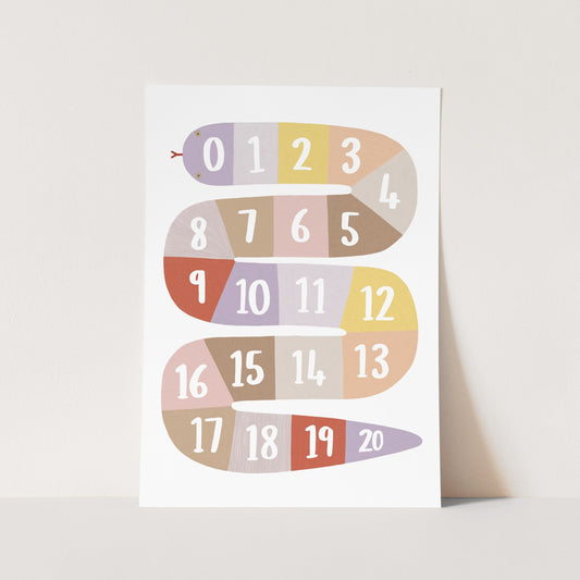 Kid of the Village Number Snake Art Print - Pink/Beige