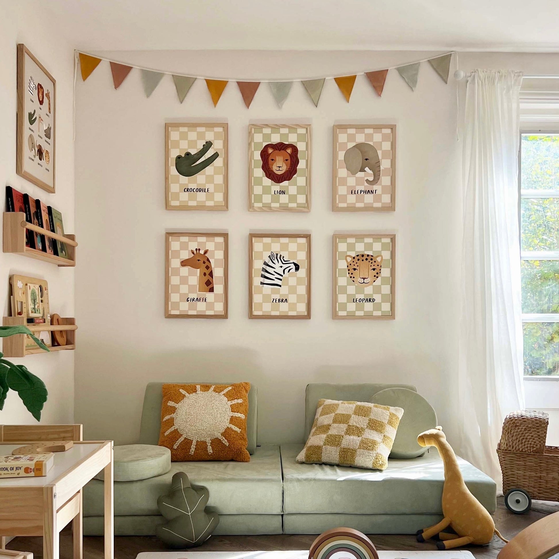 Kid of the Village Lion Check Art Print - Sage