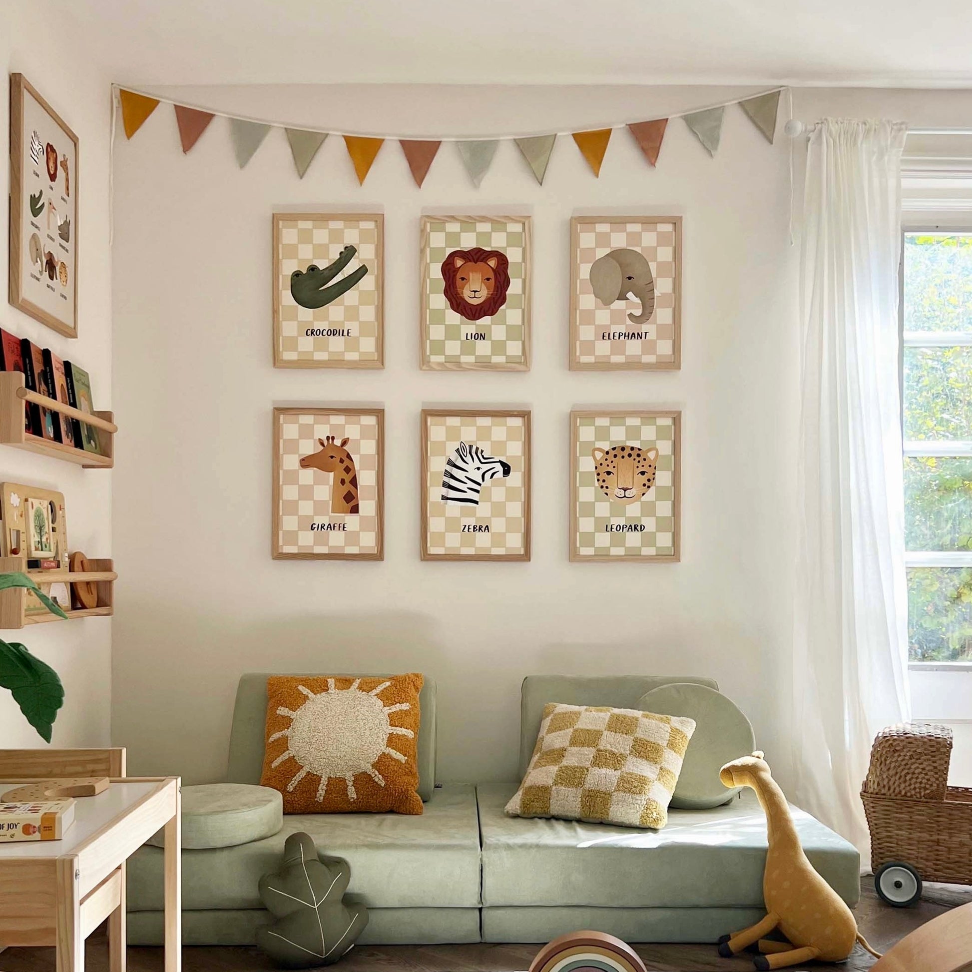 Kid of the Village Crocodile Check Art Print - Beige