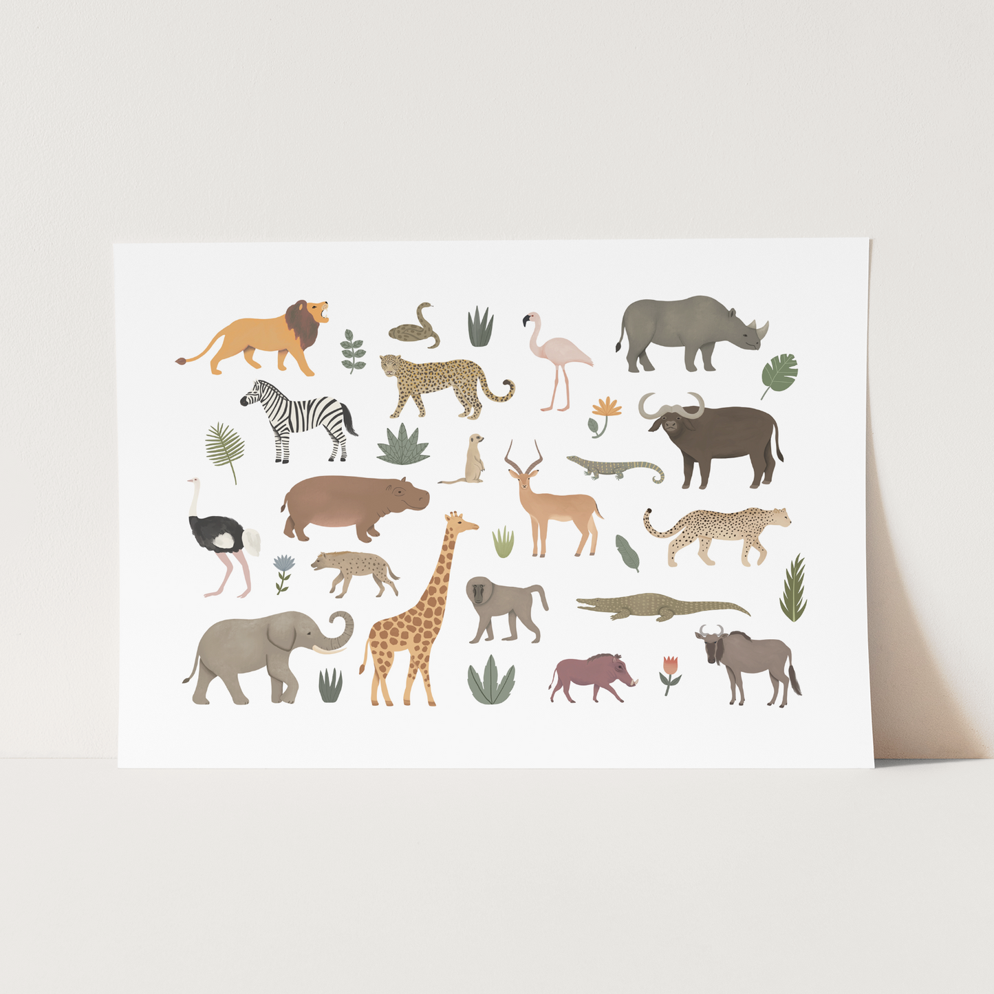 Kid of the Village Safari Animal Art Print - White