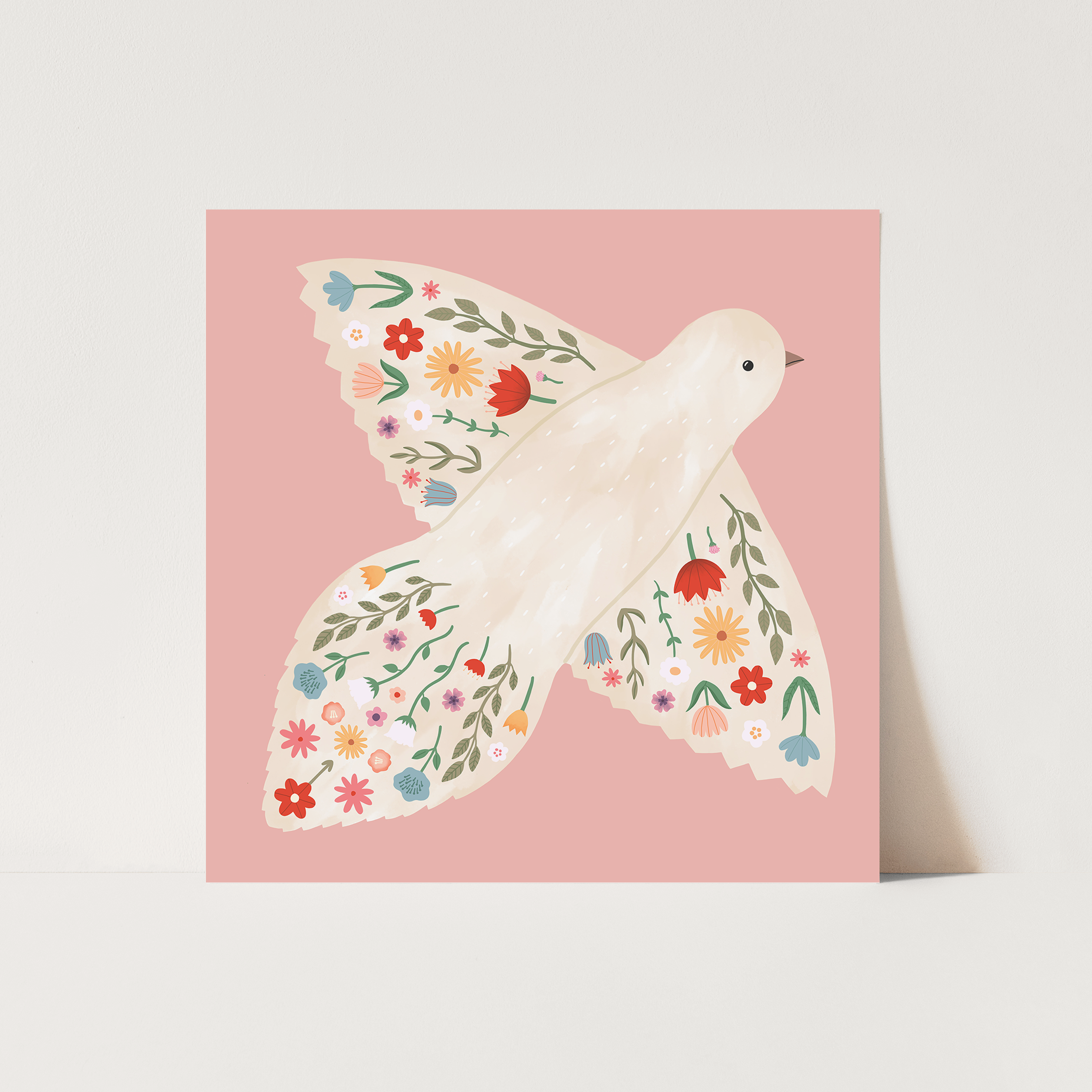 Kid of the Village Floral Dove Art Print - Pink