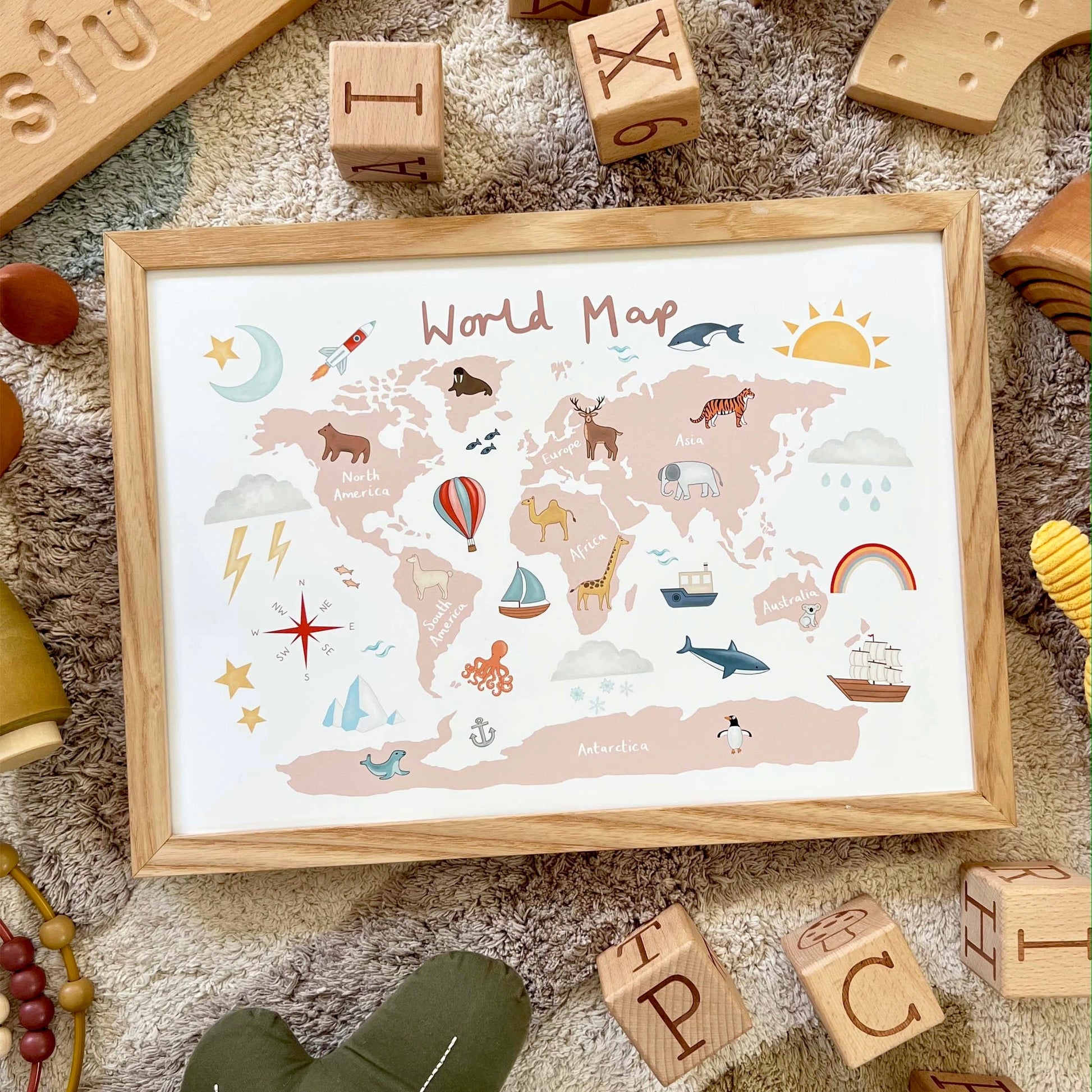 Kid of the Village World Map Art Print - Rose