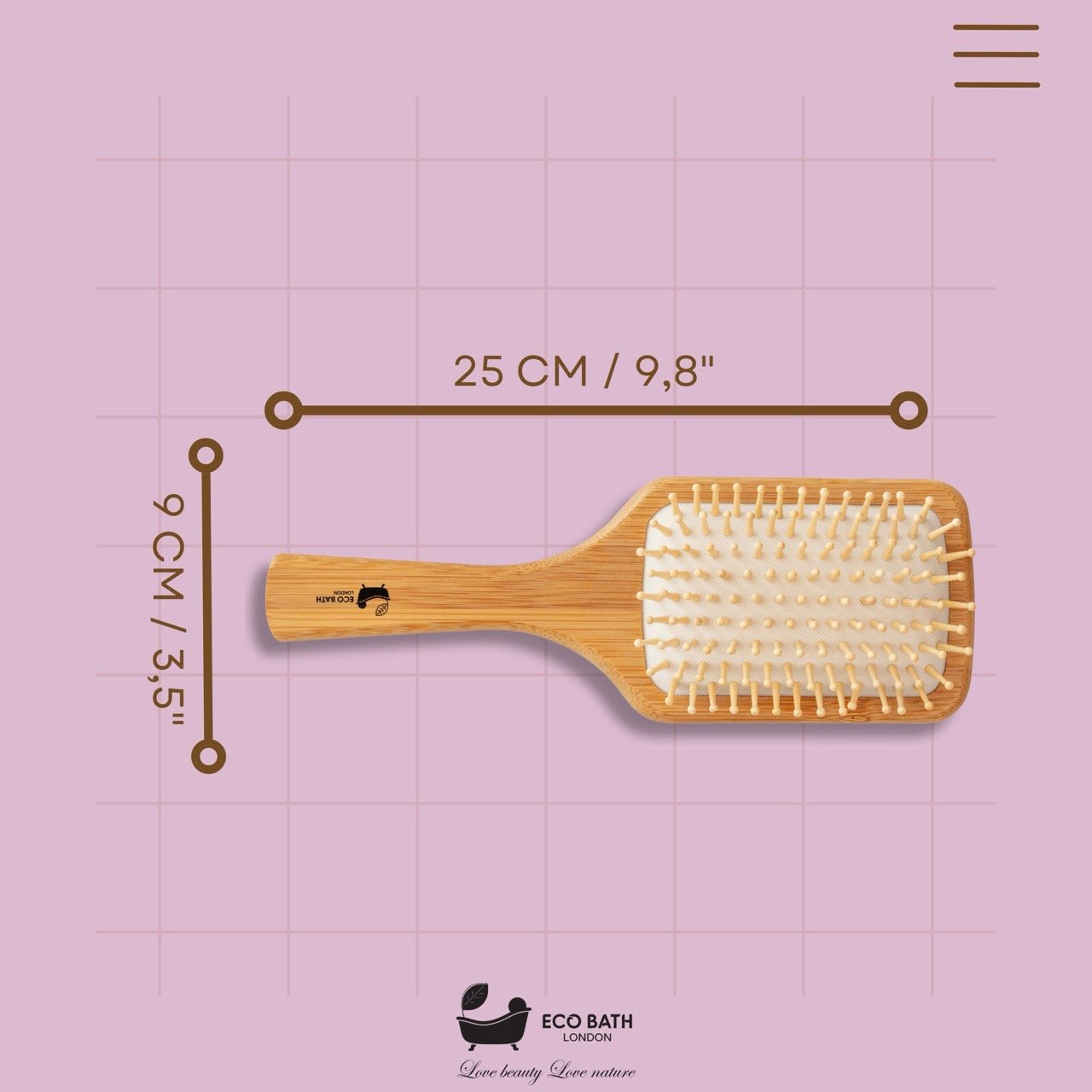 Eco Bath London Bamboo Hairbrush with Wooden Pins