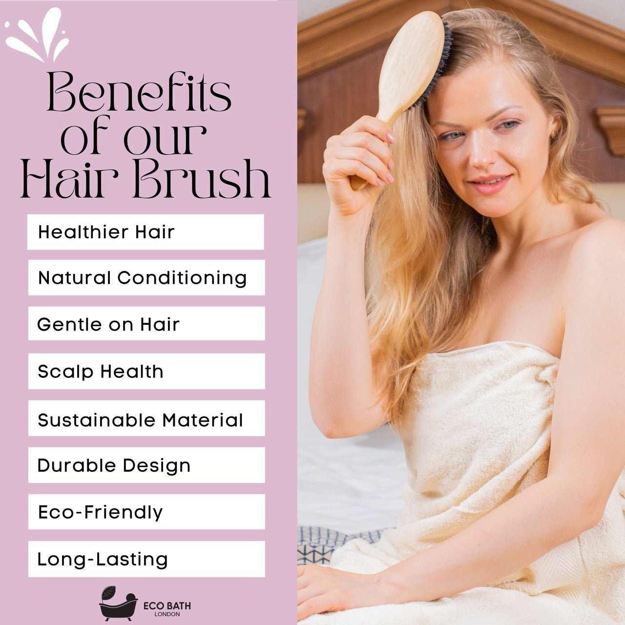 Eco Bath London Bamboo Hair Brush with Boar Bristles