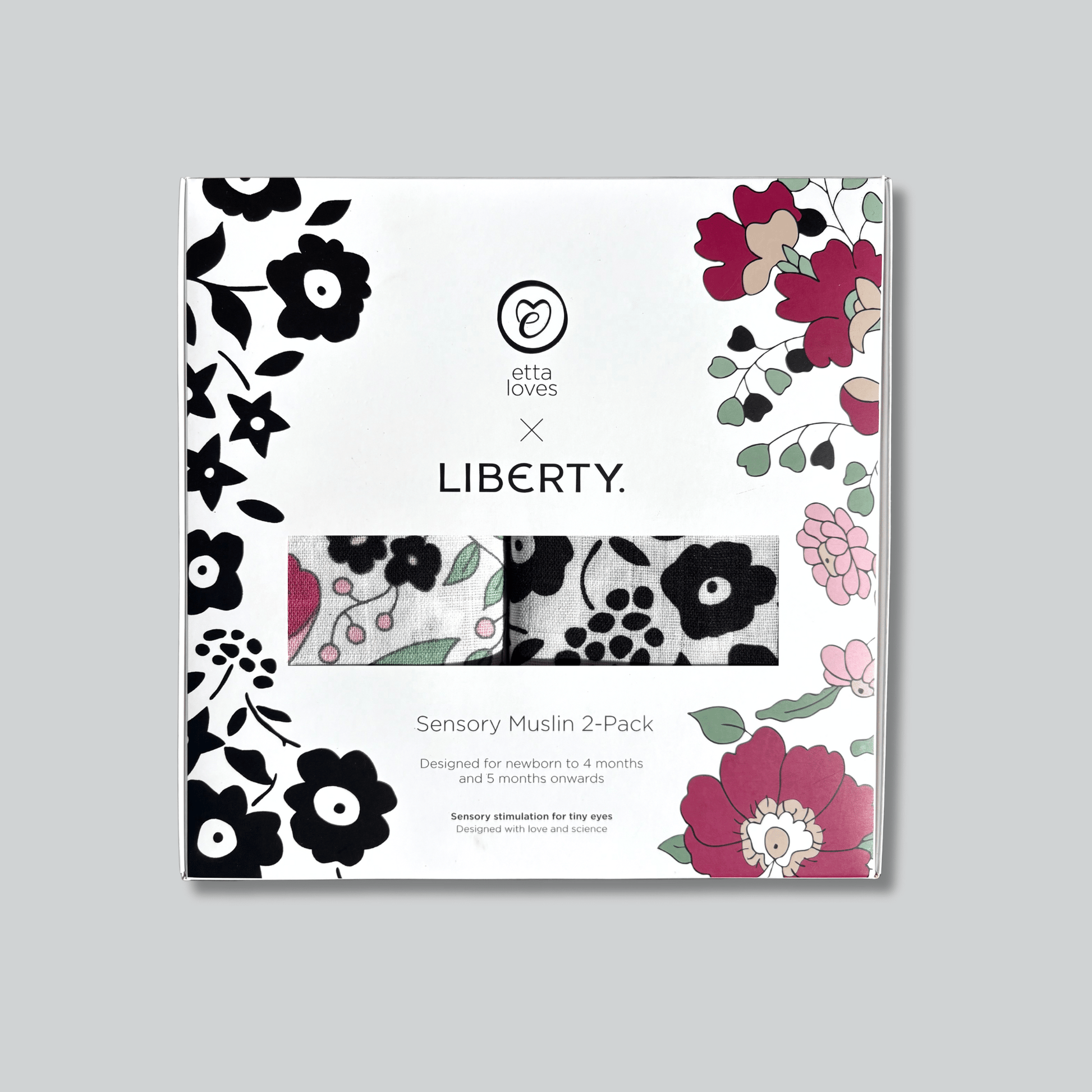 Etta Loves x Liberty Organic Sensory Muslin Cloths - 2 Pk - Fairford Shadow/Wharfedale Meadow