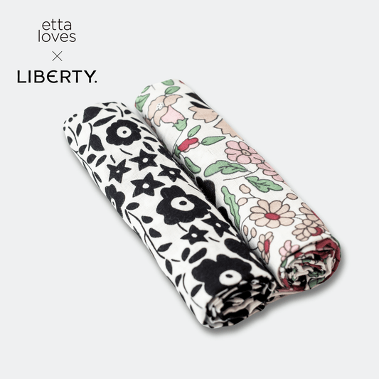 Etta Loves x Liberty Organic Sensory Muslin Cloths - 2 Pk - Fairford Shadow/Wharfedale Meadow