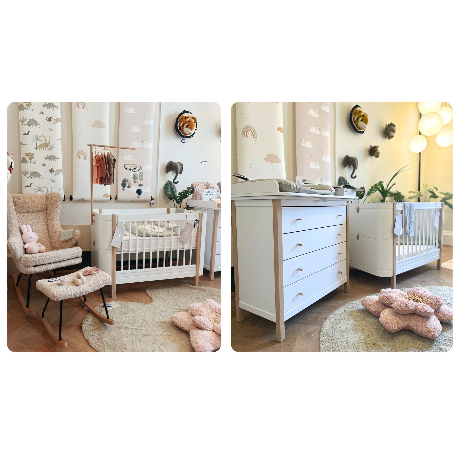 Oliver Furniture Wood Mini+ Cot Bed Excl. Junior Kit - White/Oak (Ex-Display)