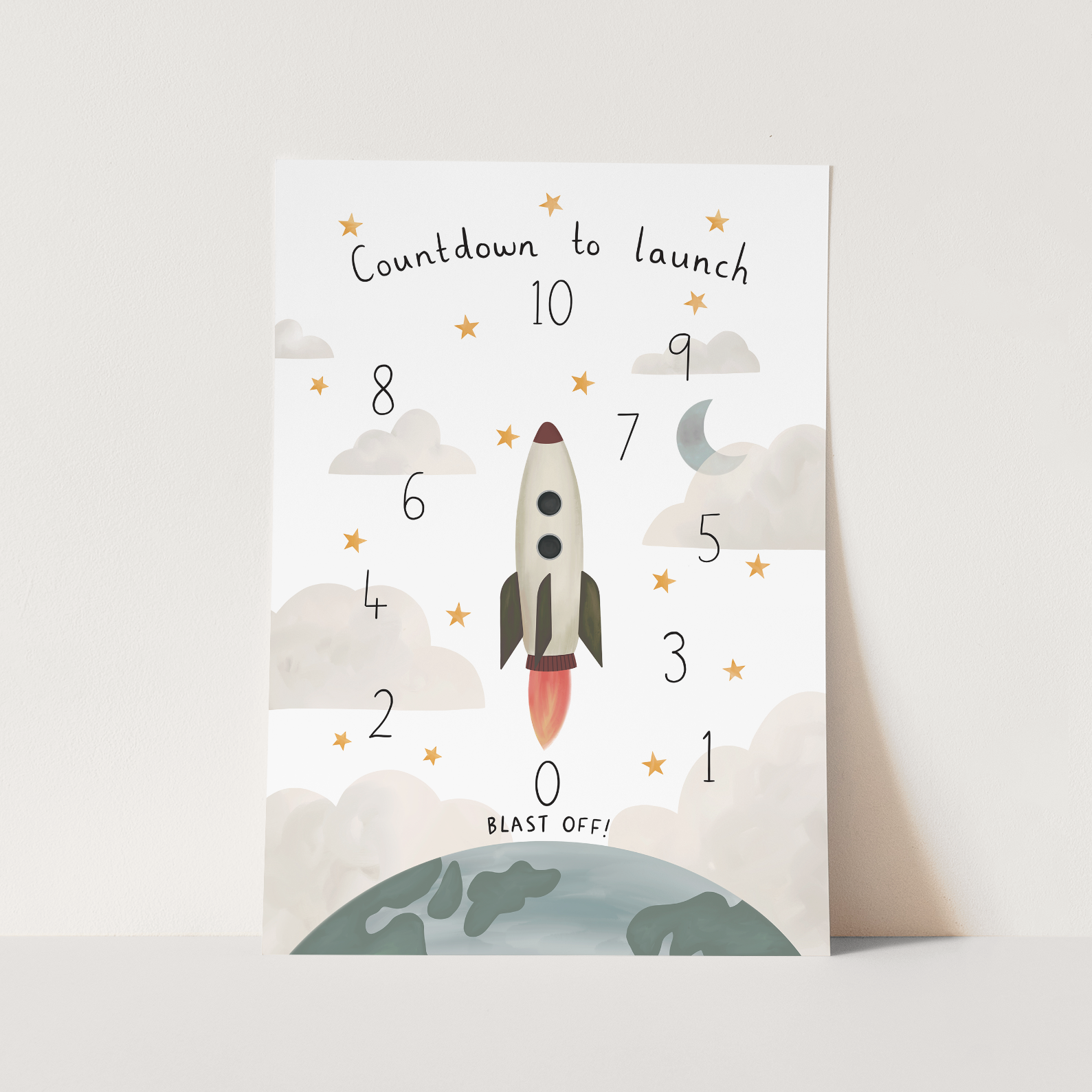 Kid of the Village Countdown to Launch Art Print - White