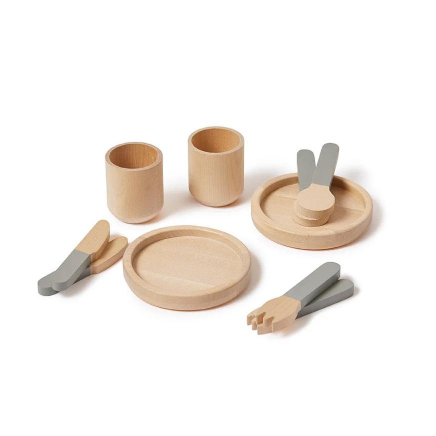 Flexa Wooden Toy Tableware Set - Dusty Green