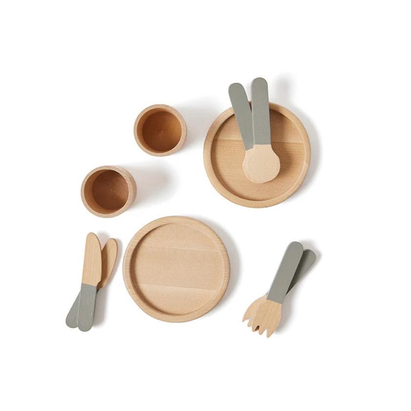 Flexa Wooden Toy Tableware Set - Dusty Green