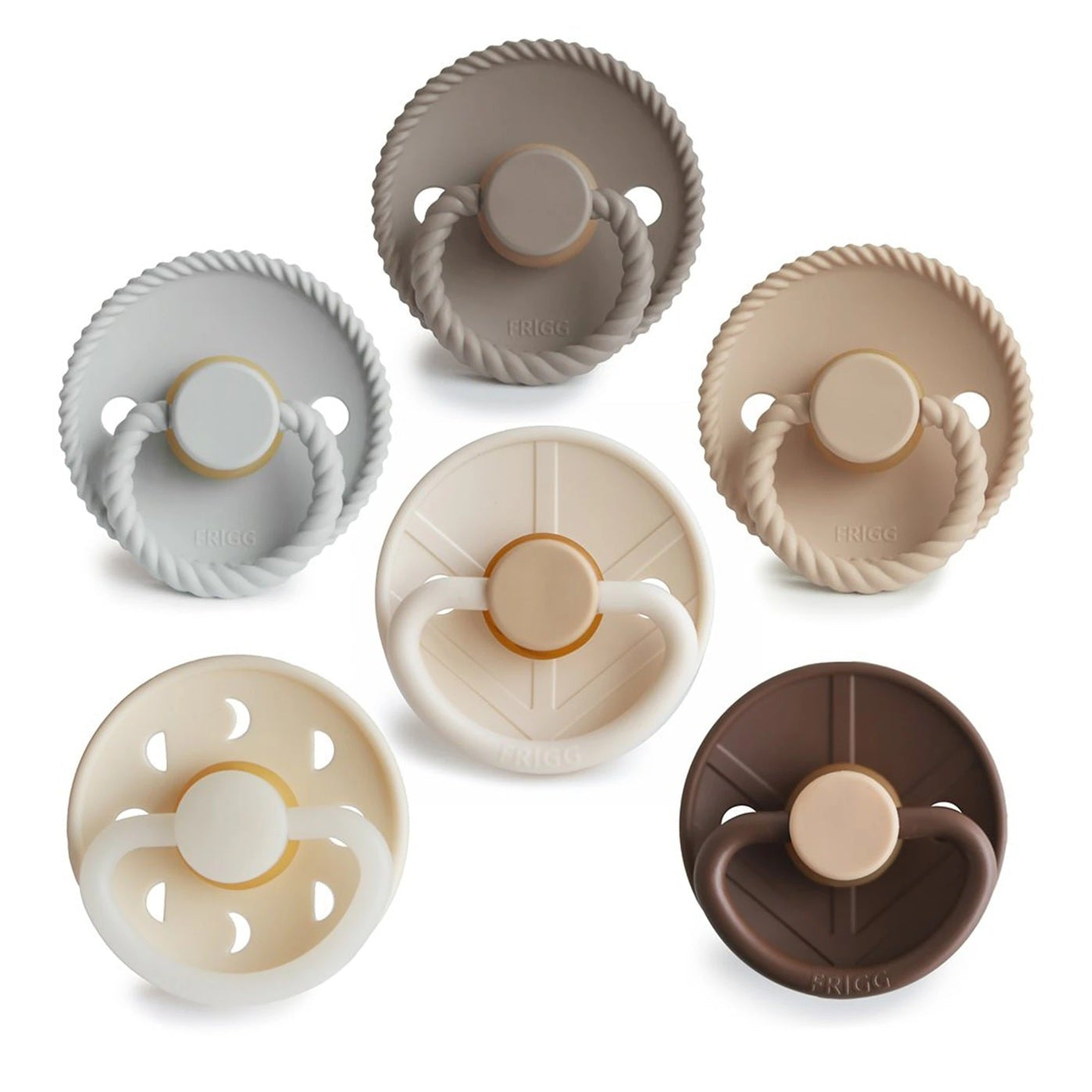 FRIGG 6-Pack Pacifiers - Round Silicone - Earthy Wonder - Size 1