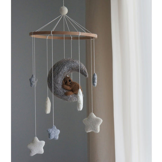 Gamcha Felt Baby Mobile - Bear, Moon & Stars - Grey