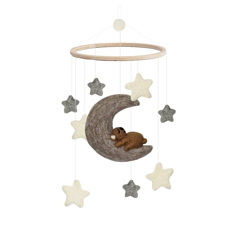 Gamcha Felt Baby Mobile - Bear, Moon & Stars - Grey