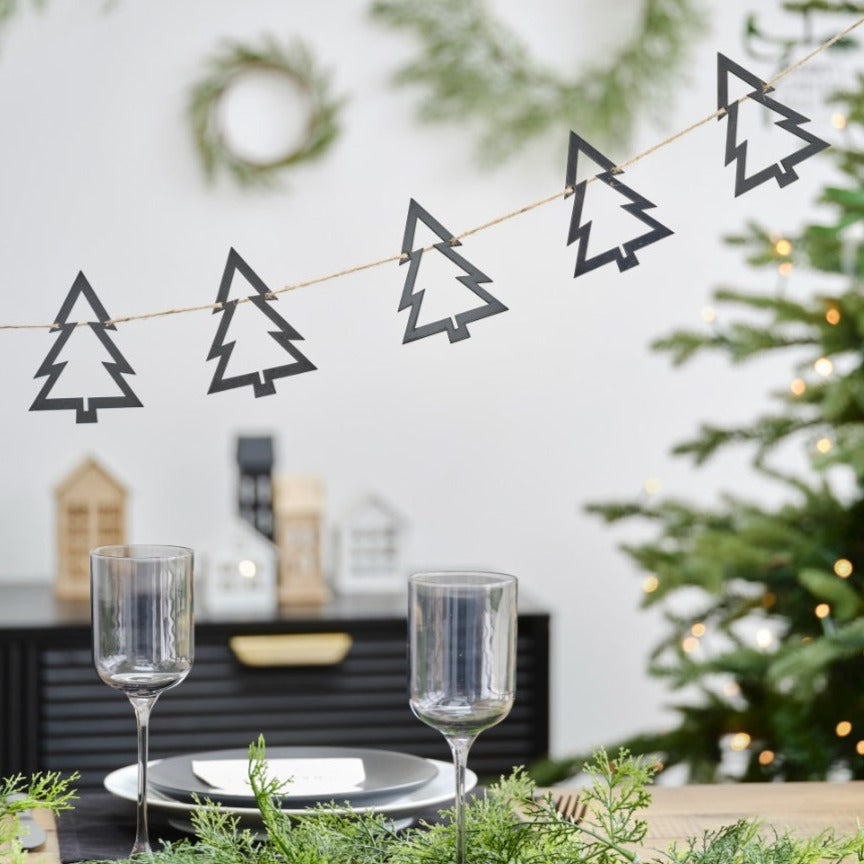 Ginger Ray Wooden Tree Christmas Bunting - Black