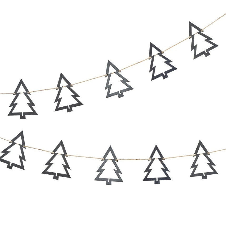 Ginger Ray Wooden Tree Christmas Bunting - Black