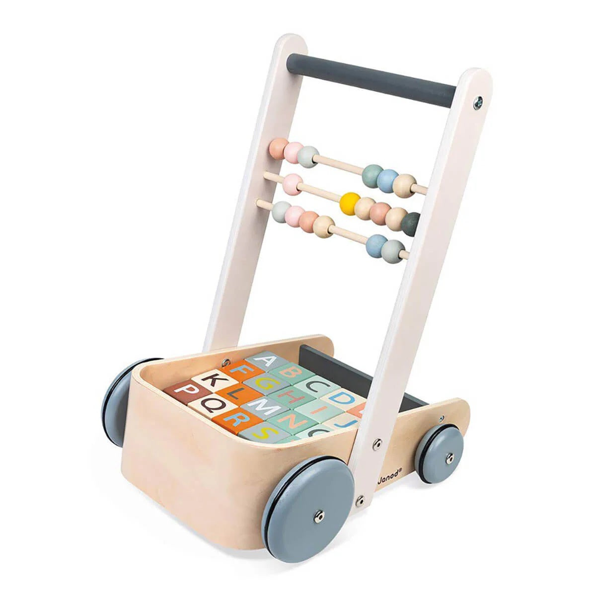 Janod Wooden Baby Walker Cart with ABC Blocks