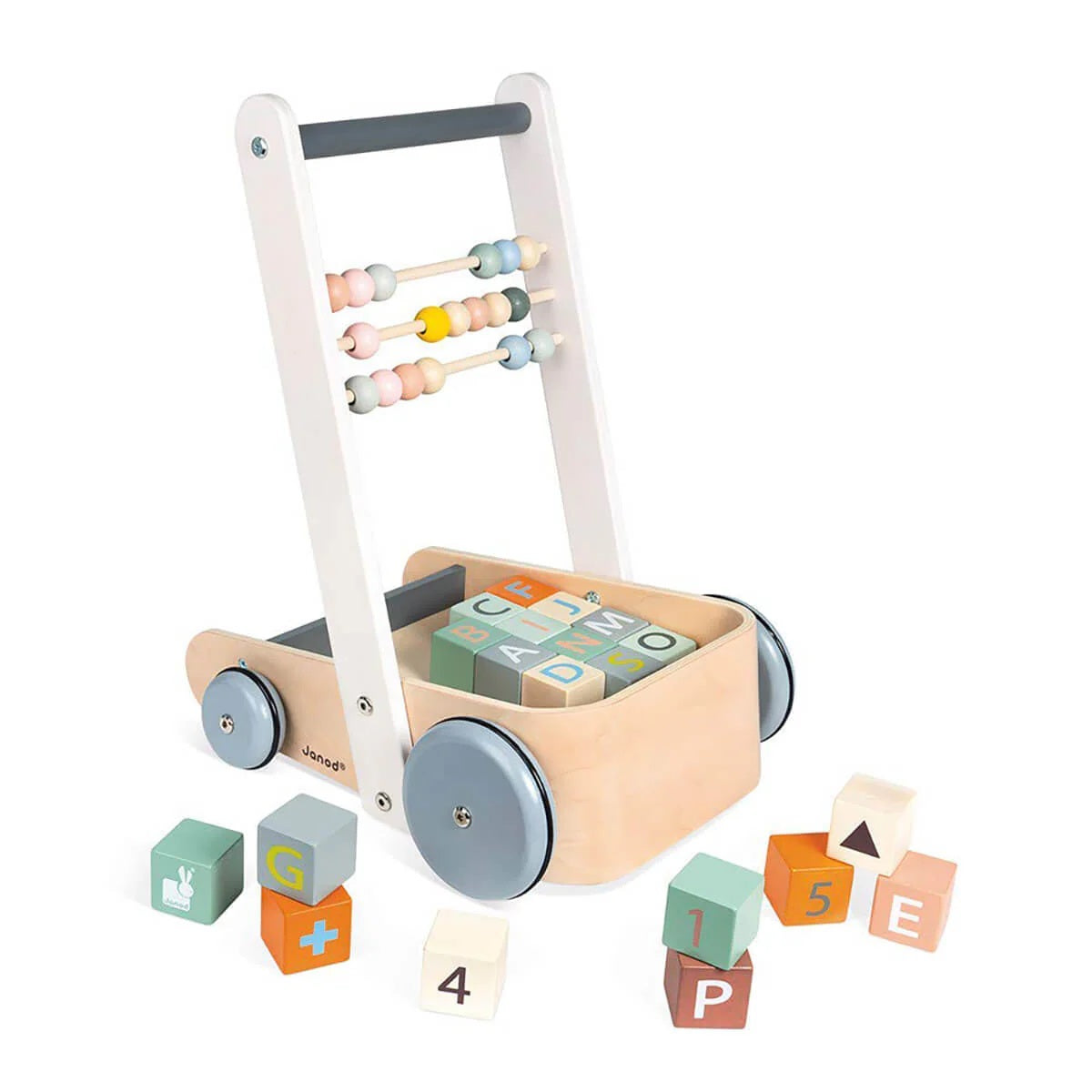 Janod Wooden Baby Walker Cart with ABC Blocks