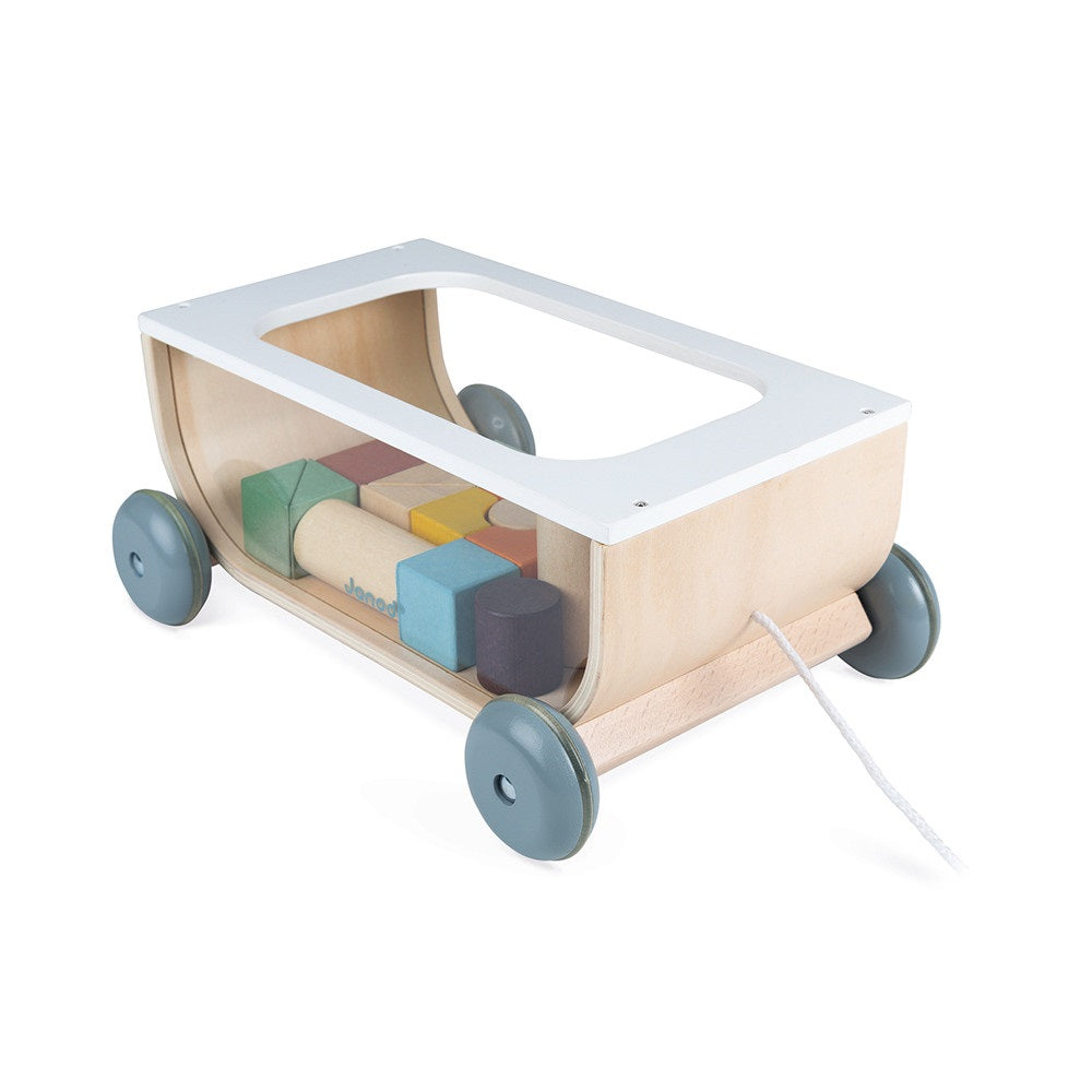 Janod Wooden Pull-Along Cart with Blocks