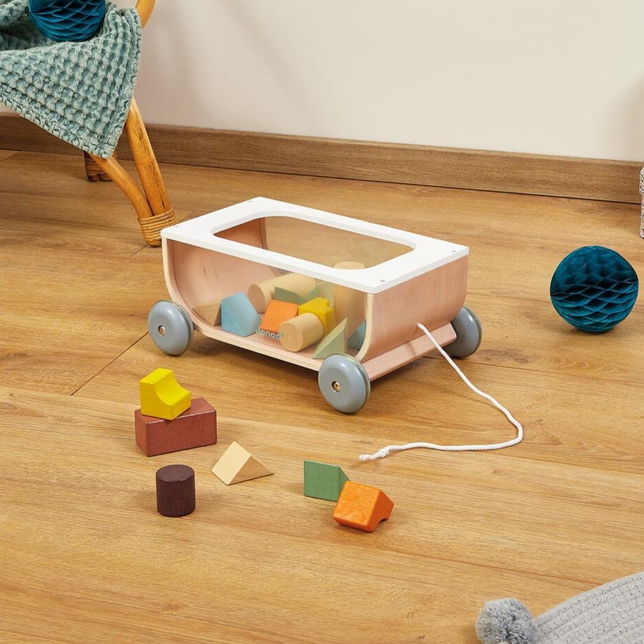 Janod Wooden Pull-Along Cart with Blocks