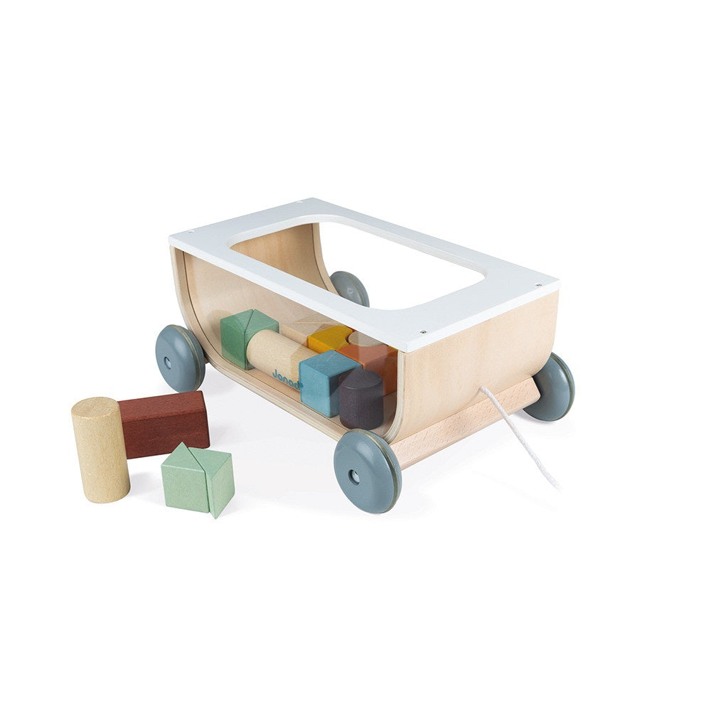 Janod Wooden Pull-Along Cart with Blocks