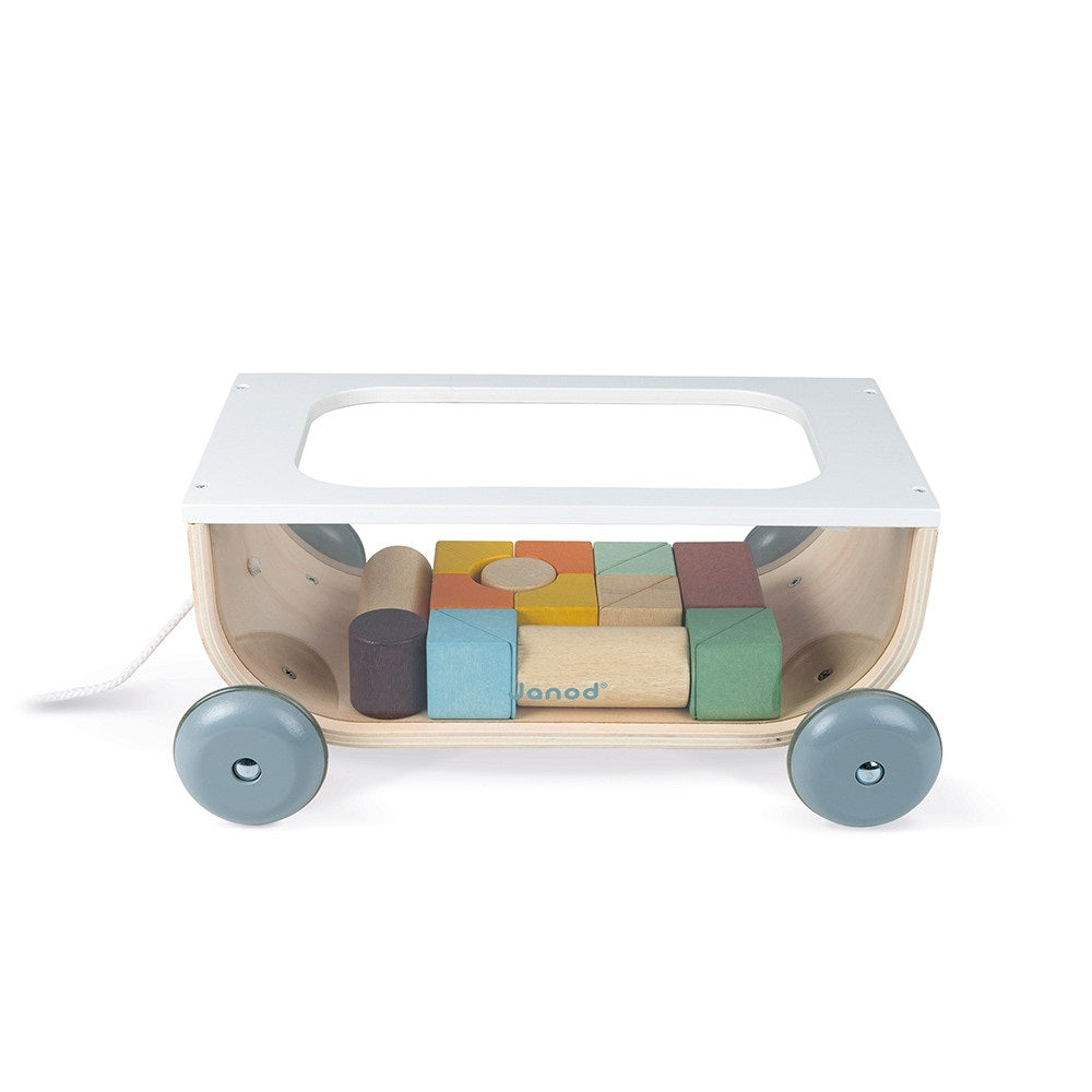 Janod Wooden Pull-Along Cart with Blocks