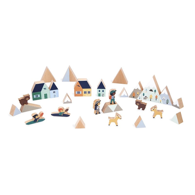 Janod Wooden Mountain Valley Block Set - Cross Roads