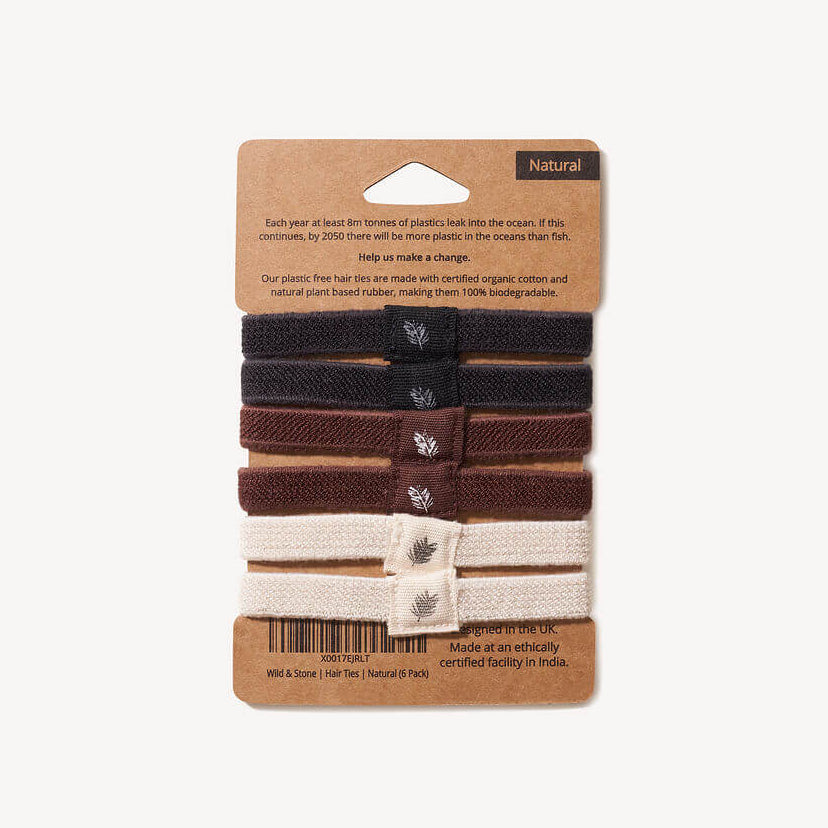 Wild & Stone Plastic Free Hair Ties - 6 Pack - Natural