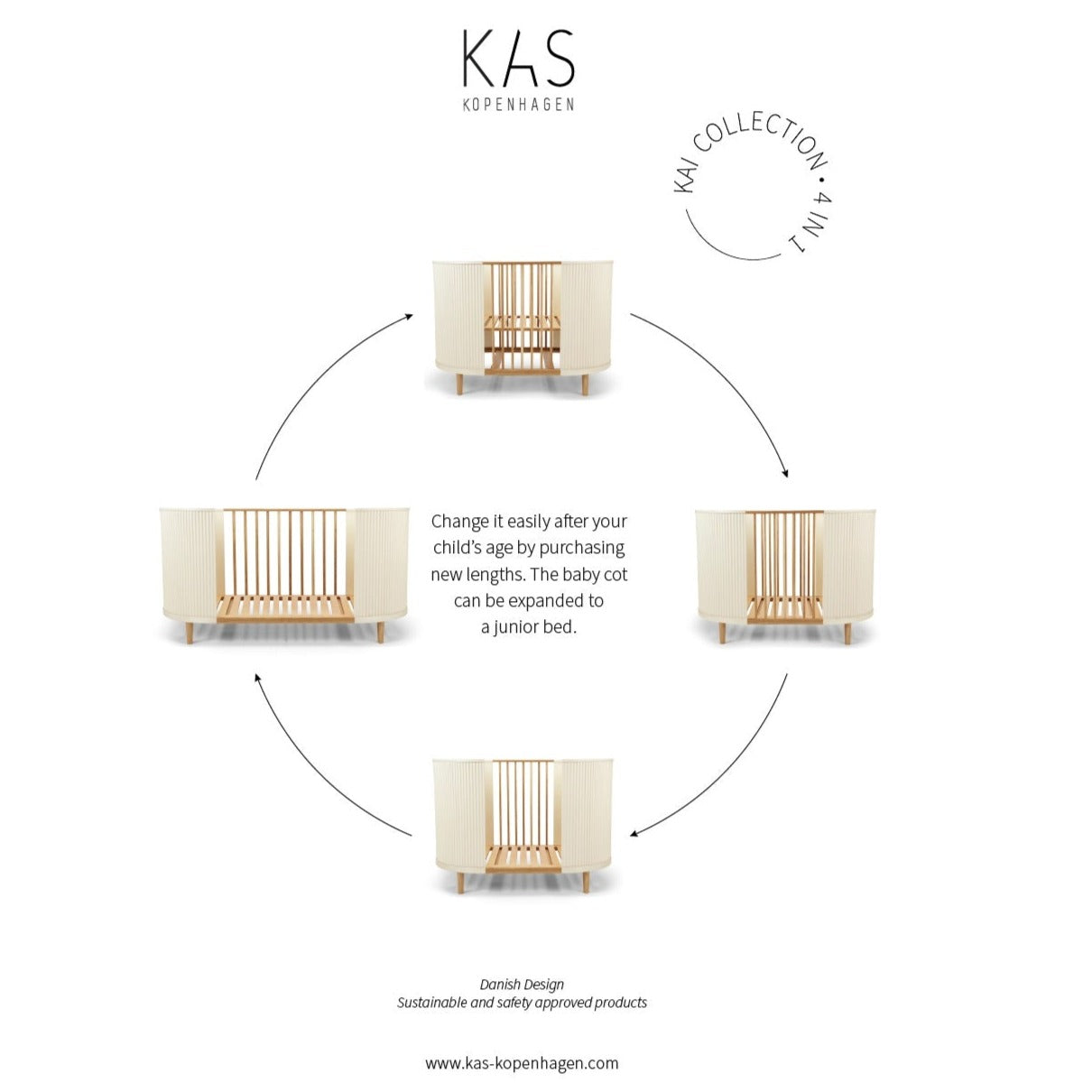 Kas Kopenhagen Kai Baby Cot - Cream Oak