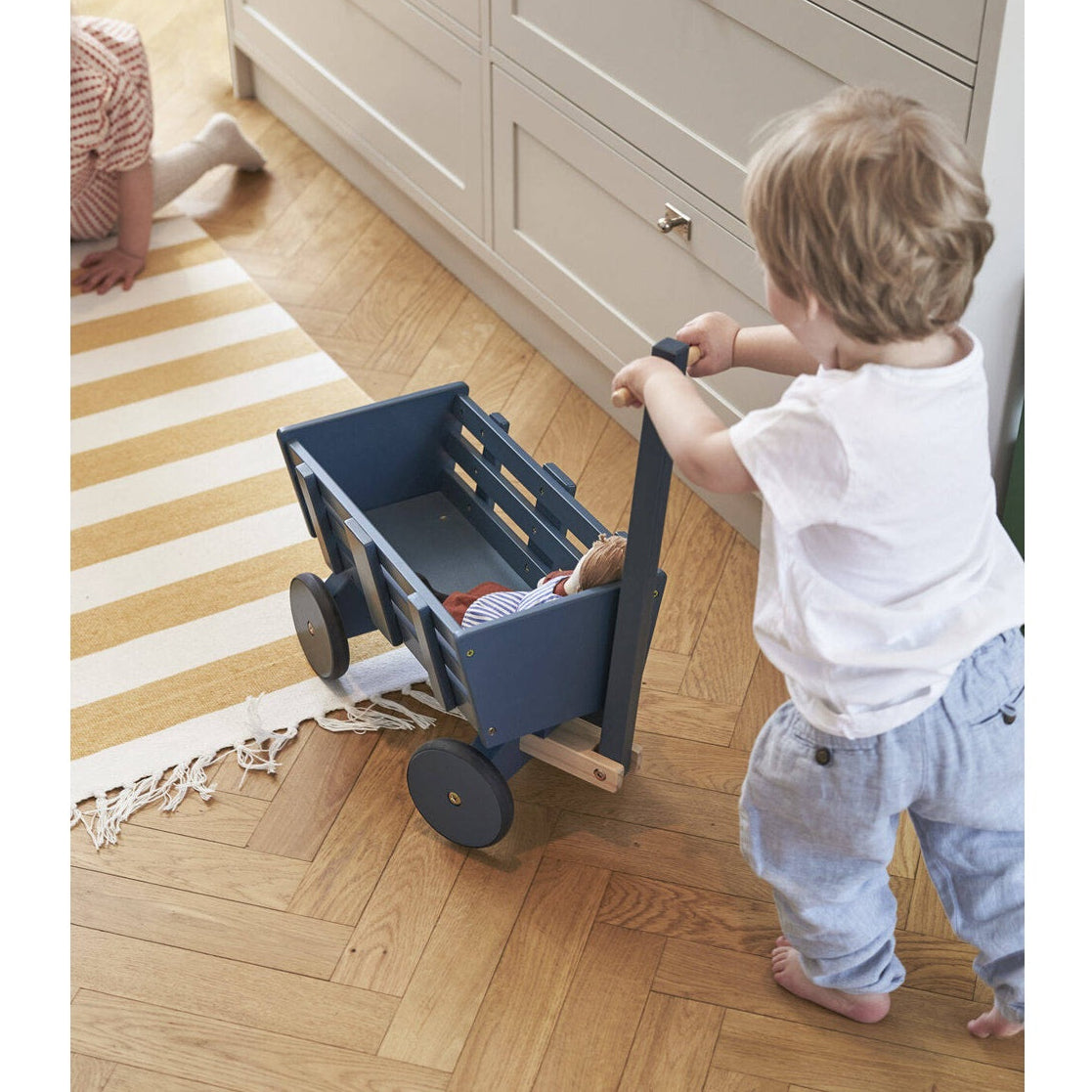 Kid's Concept Wooden Doll Wagon - Blue