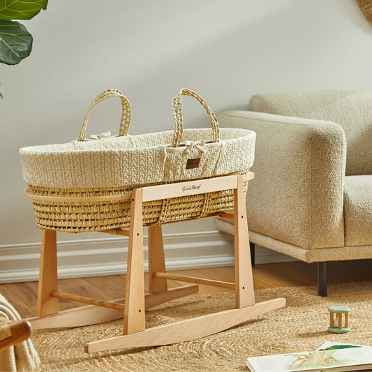 The Little Green Sheep Moses Basket & Rocking Stand Bundle - Linen