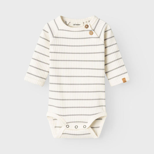 Lil' Atelier Organic L/S Baby Romper - Coconut Milk/Stripe