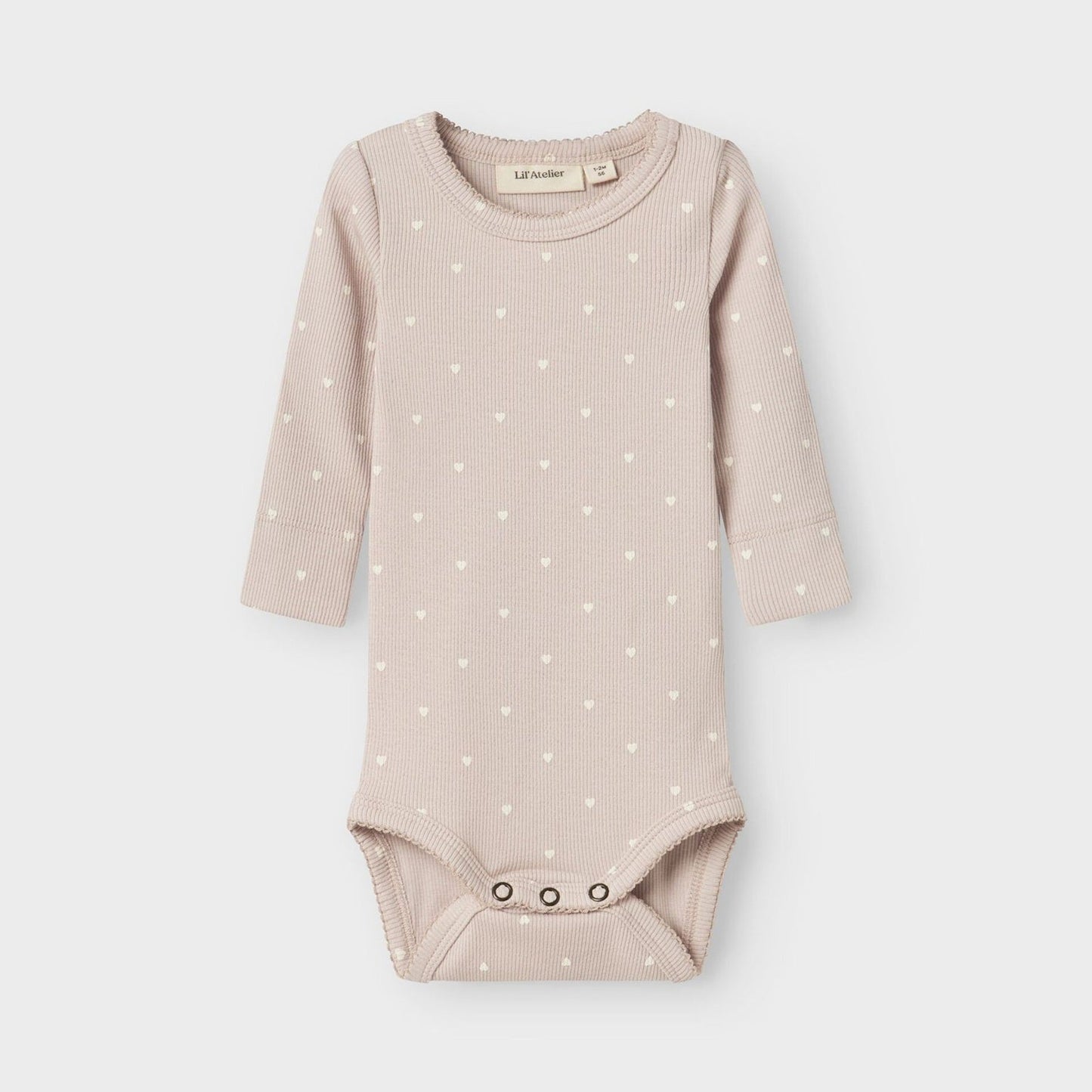 Lil' Atelier Organic L/S Baby Romper - Grey Morn/Heart